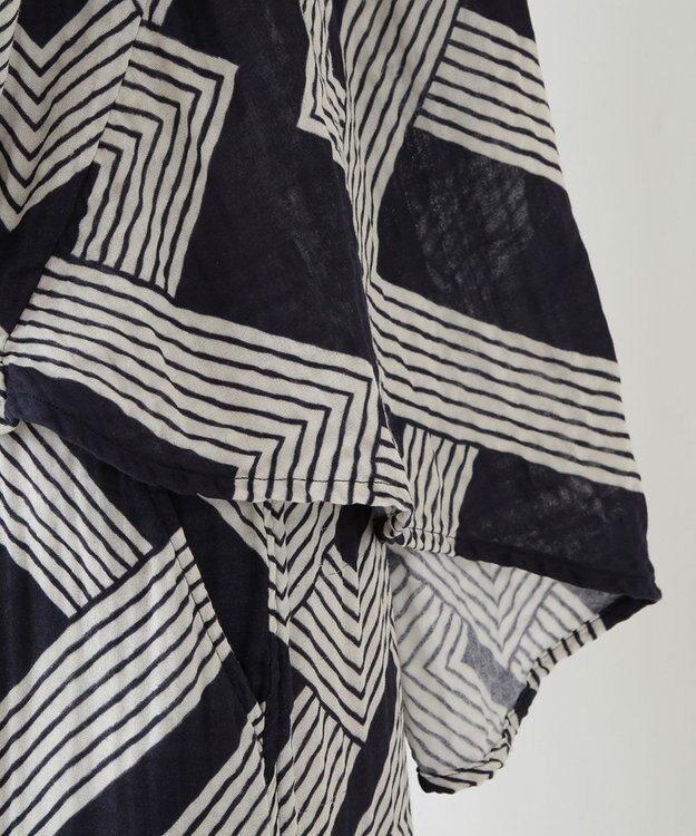 UCHINO クレープガーゼ ジオメトリックブラウス ダークブルー