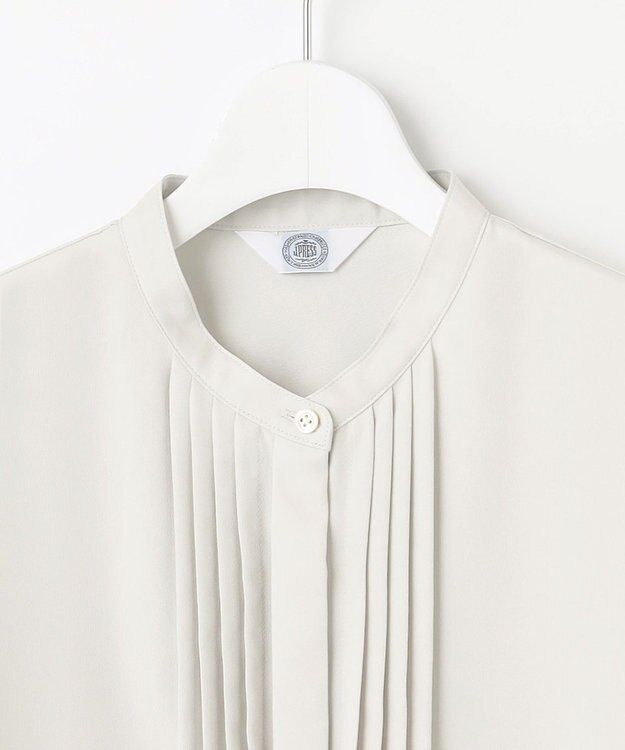 J.PRESS LADIES 【洗える】ヌーディスバックサテン タックプリーツ ブラウス グレージュ系