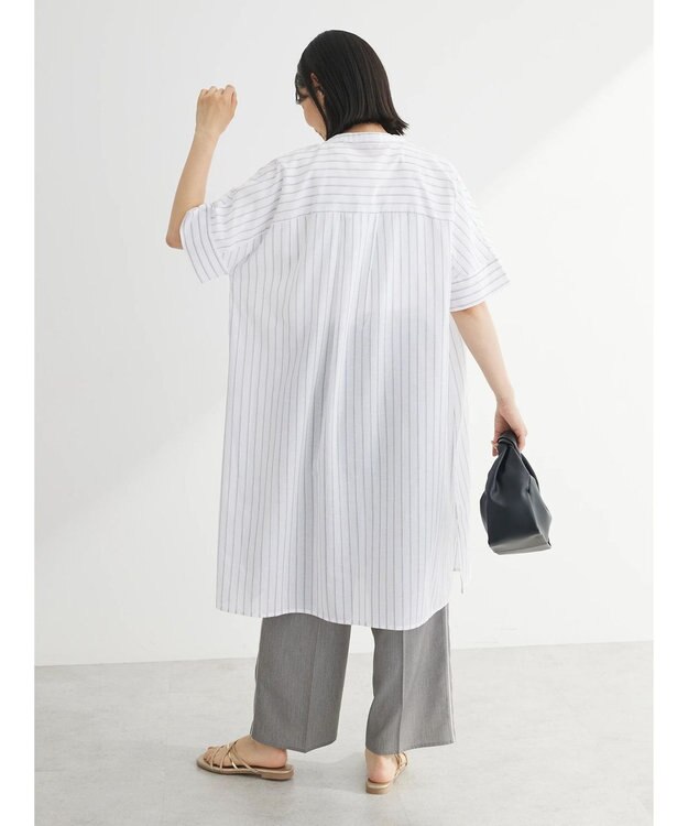 Green Parks 綿麻混スキッパーミニワンピース Stripe Ivory