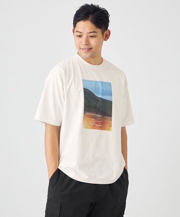 SHARE PARK MENS 【UVカット・吸水速乾・ストレッチ・軽量 】コラボフォトプリントTシャツ（L・XLサイズ） ホワイト系