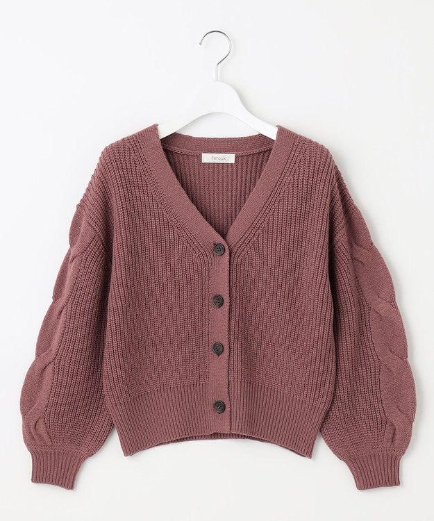 Feroux 【洗える】サイドケーブルバルキー カーディガン ピンク系