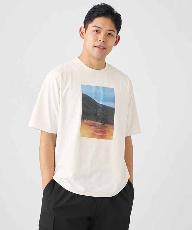 SHARE PARK MENS 【UVカット・吸水速乾・ストレッチ・軽量 】コラボフォトプリントTシャツ（L・XLサイズ） ホワイト系