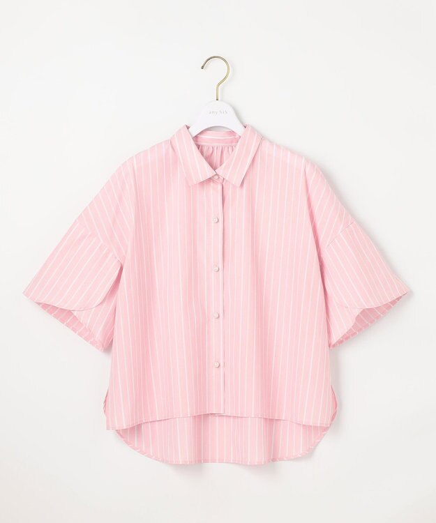 ANY SIS 【洗える】ペタルスリーブ シャツ ピンクストライプ