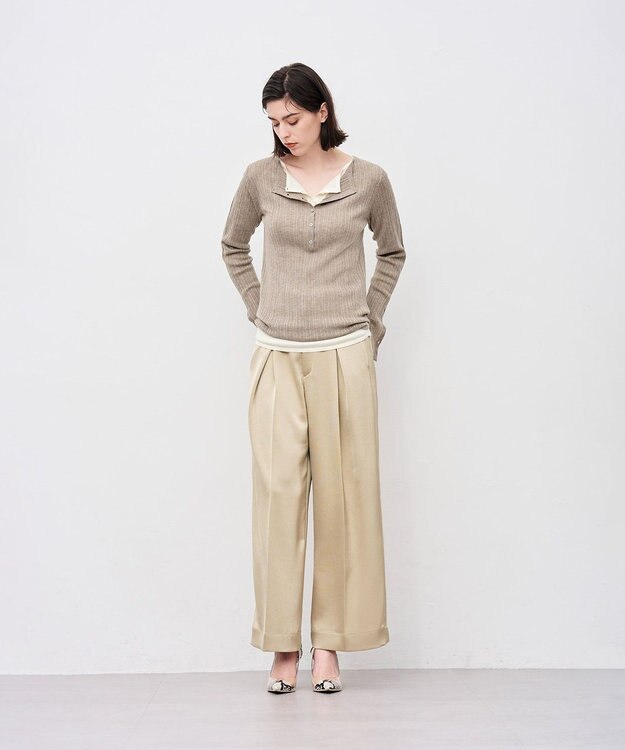 uncrave シャイニーダブルサテン ワイドパンツ ゴールドベージュ