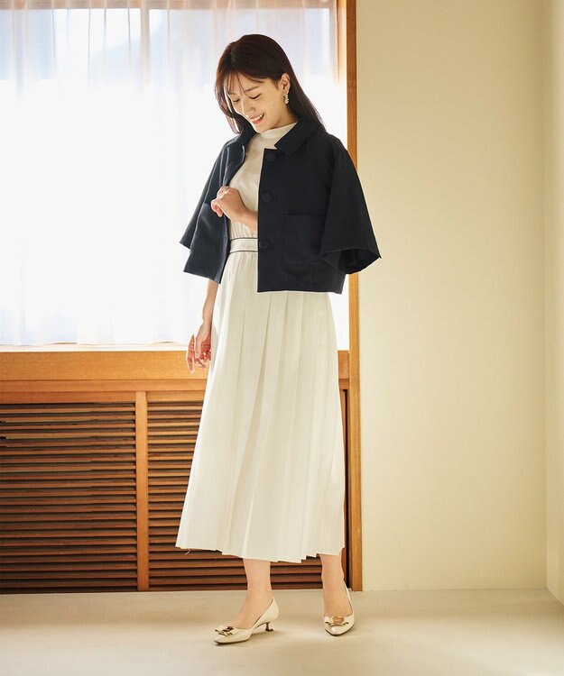 #Newans 【シワになりにくい】〈花乃まりあさんコラボ〉クロップドシャツジャケット ネイビー