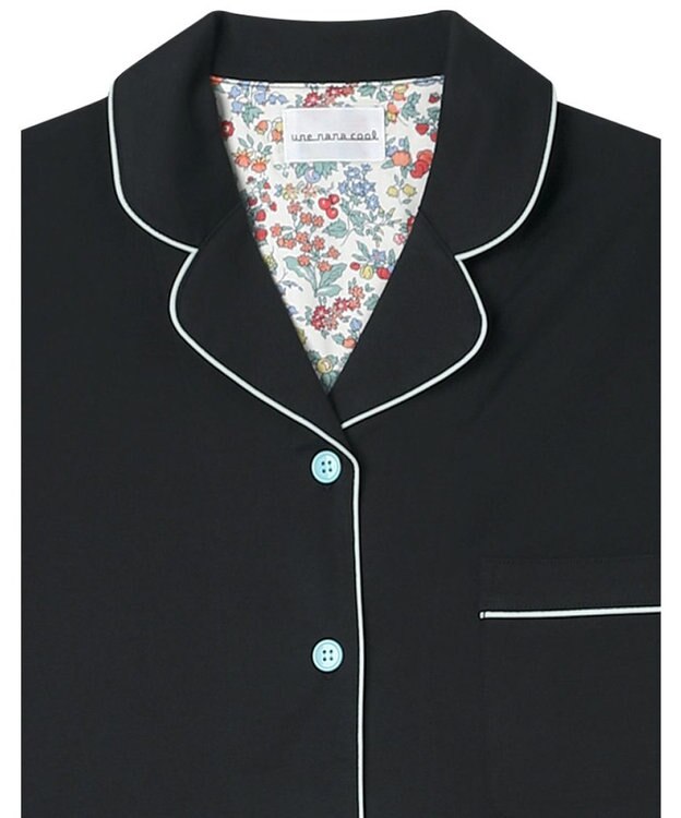 une nana cool 【綿100%】60/2 やわらか天竺 半袖開襟パジャマ MADE WITH LIBERTY FABRIC ブラック