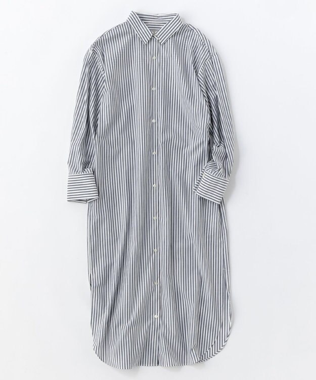 UNFILO イージーケア シャツワンピース ネイビーストライプ