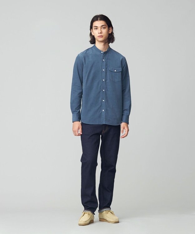 J.PRESS MEN Ｗフェイス キャラメルコールバンドカラー シャツ サックスブルー系