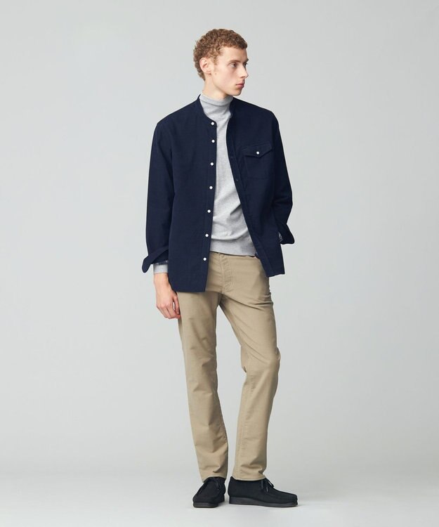 J.PRESS MEN Ｗフェイス キャラメルコールバンドカラー シャツ ネイビー系