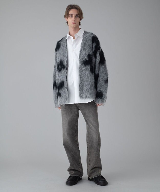 WEGO 【ユニセックス着用ITEM/MLサイズ展開】モヘアタッチパターンカーディガン ダークグレー