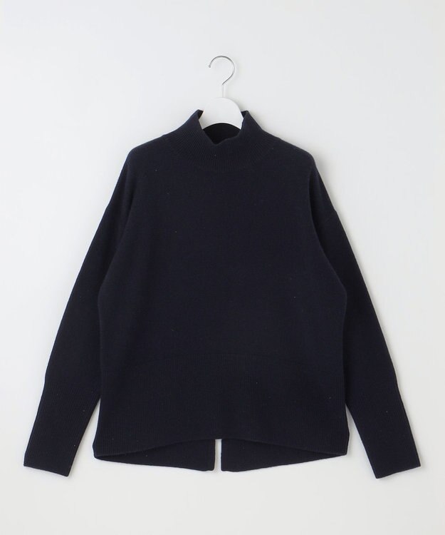 自由区 【洗える】ウールカシミヤブレンドラメスパンコールハイネック ニット ネイビー×ブラック