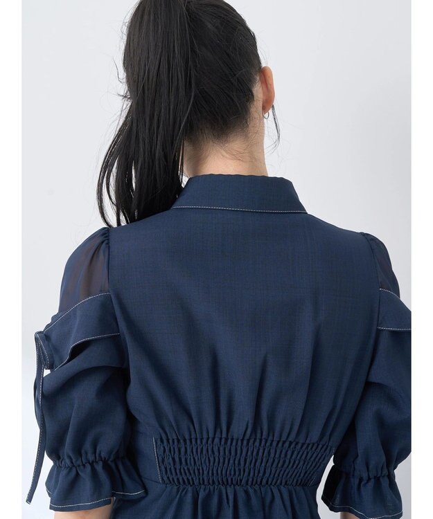 earth music&ecology レイヤードショルダー配色ステッチワンピース Deep Blue