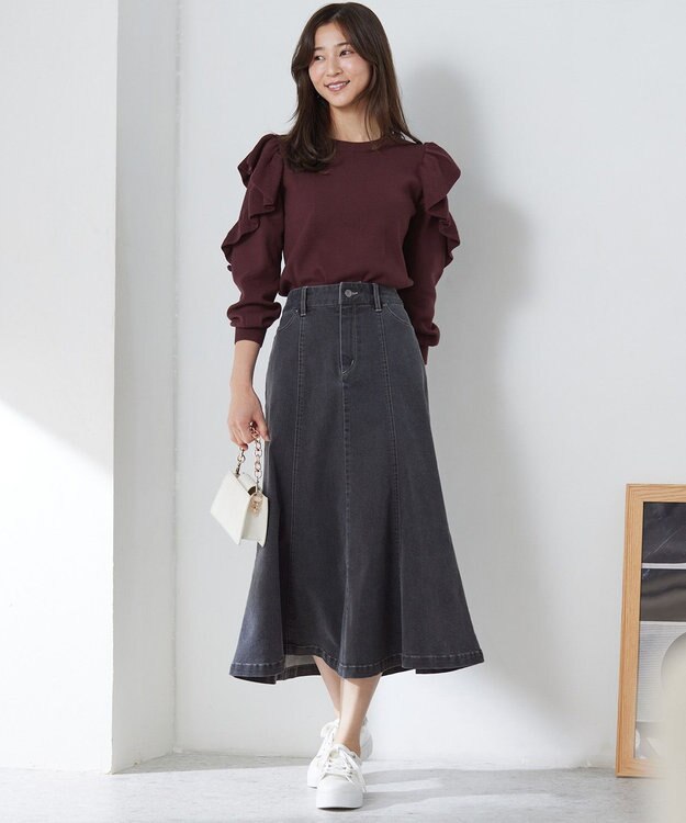 ANY SIS 【洗える】ナローデニム スカート ブラックデニム