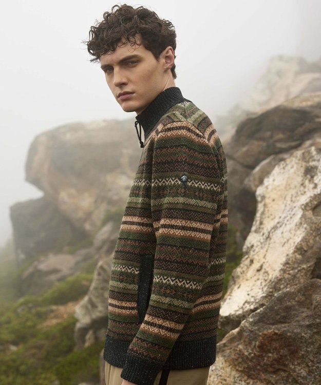 JOSEPH ABBOUD MOUNTAIN 【UNISEX】総裏フルZIPフェアアエル柄 ニットブルゾン オリーブ系7