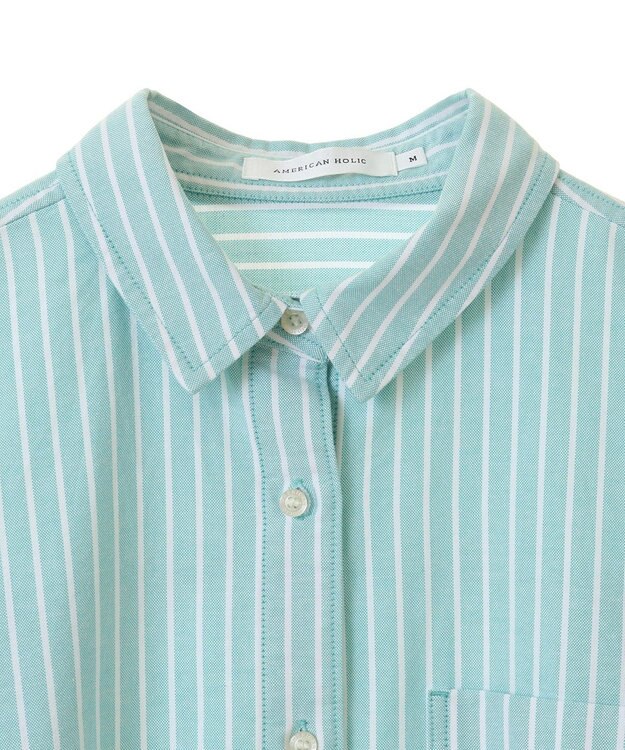 AMERICAN HOLIC ＵＶカットリサイクルコットンオックスシャツ Stripe Green