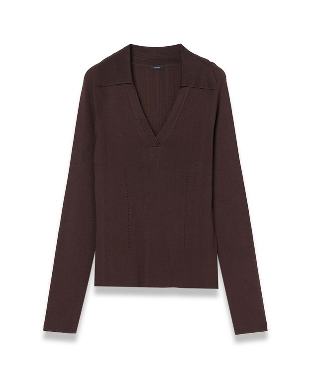 JOSEPH 【洗える】サティニーリブ　ロングスリーブポロニット Ebony