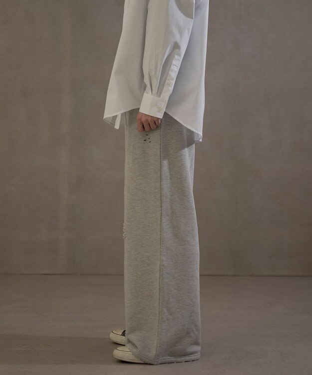 WEGO 【ウエストゴム】ダメージスウェットバギーパンツ 杢グレー