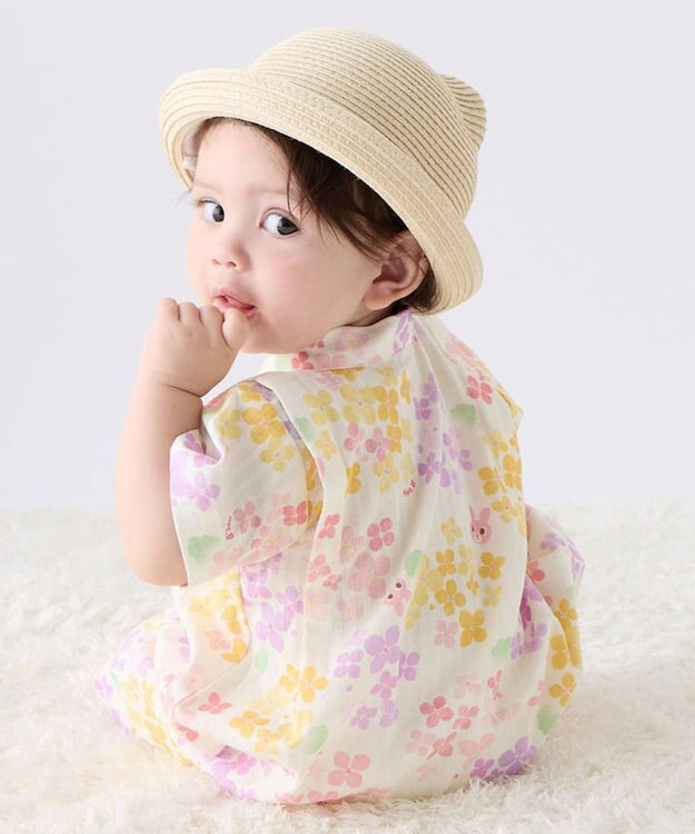 MIKI HOUSE HOT BISCUITS 【60-80cm】総柄 甚平オール 黄