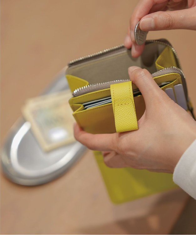 Atelier nuu 日本製 noble L字ファスナー二つ折りウォレット グレージュ×イエロー