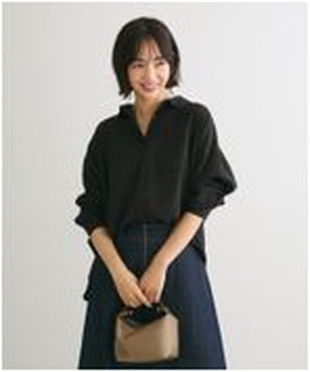 Green Parks インド綿 シアサッカーシャツ Black