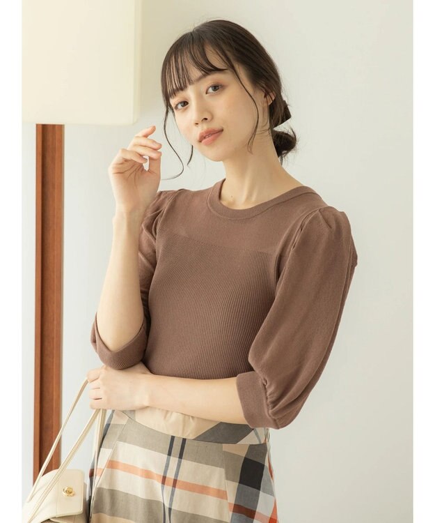 earth music&ecology シアーパワショルニットプルオーバー Mocha