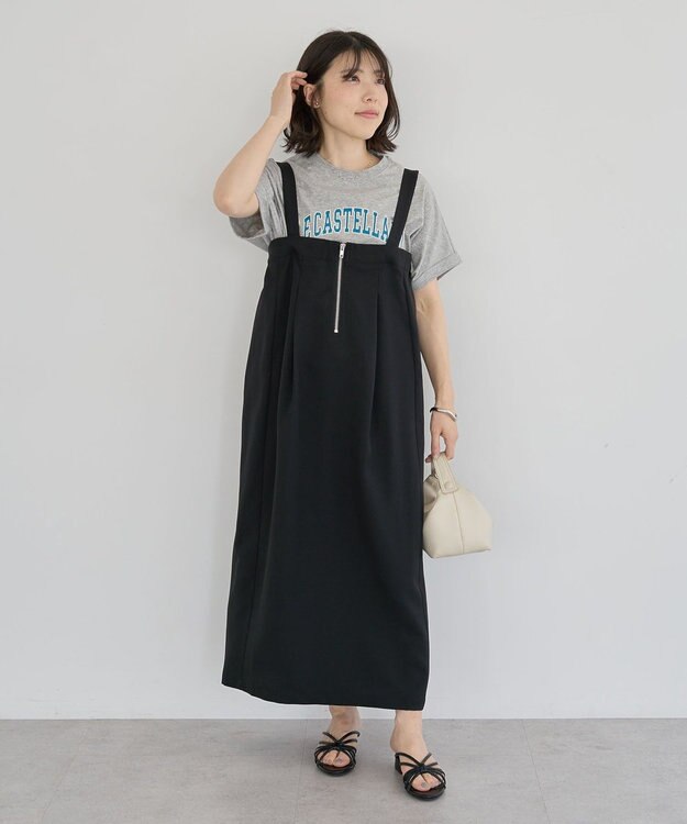 Green Parks マルチＷＡＹフロントｚｉｐサロペットスカート Black