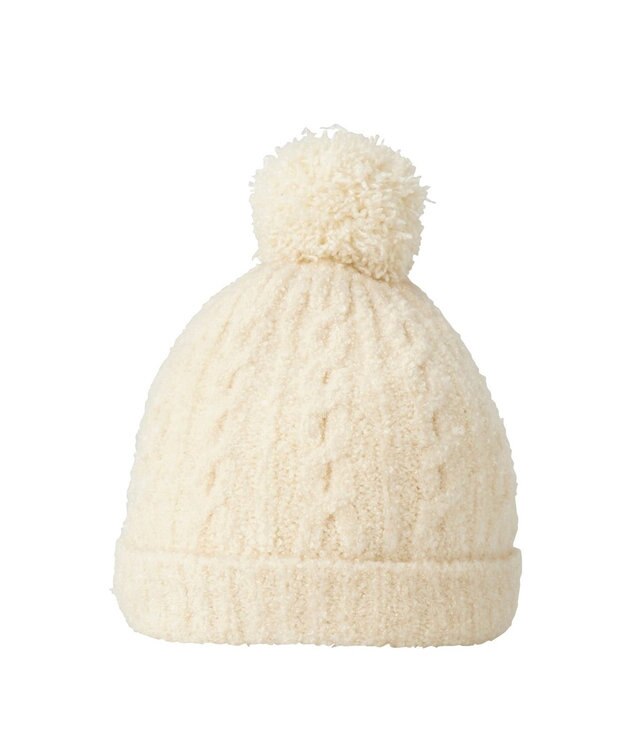 MIKI HOUSE HOT BISCUITS ぼん天付きケーブル編みモールニット帽子 白