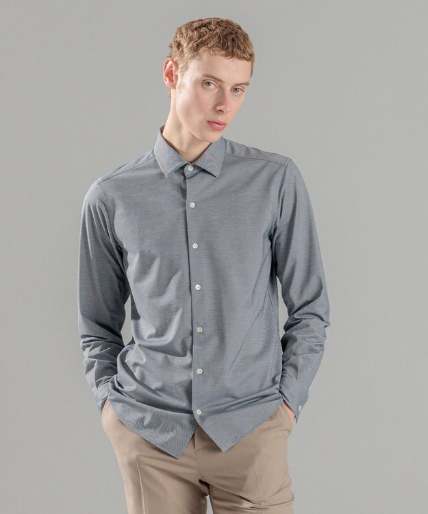 JOSEPH HOMME ハイゲージコットンジャージー 　レギュラーカラーシャツ ライトグレー系