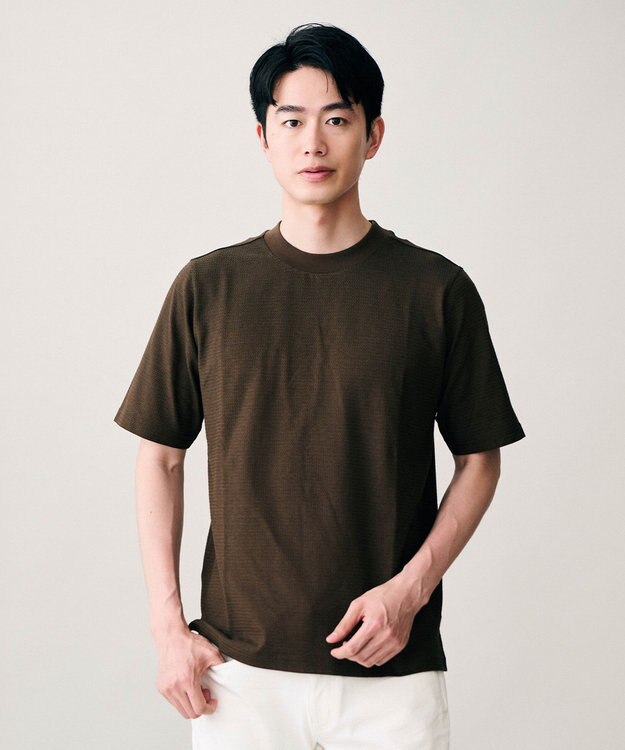 JOSEPH ABBOUD 【オリジナルジャージ生地/サラリ清涼/上質感】コンパクトブロックリンクス ドレス Ｔシャツ ダークブラウン系