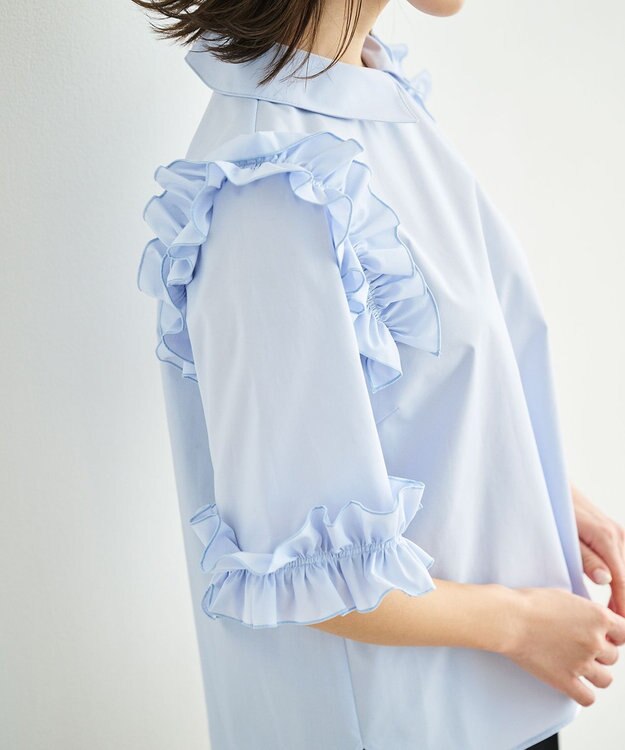 #Newans ロマンティックフリルディテールシャツ ライトブルー