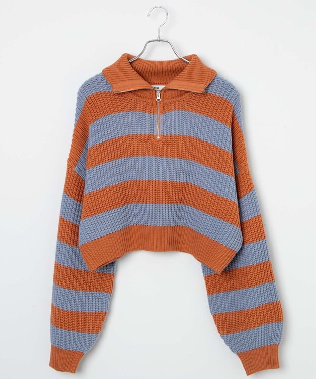 WEGO ハーフジップショートニットプルオーバー 柄1