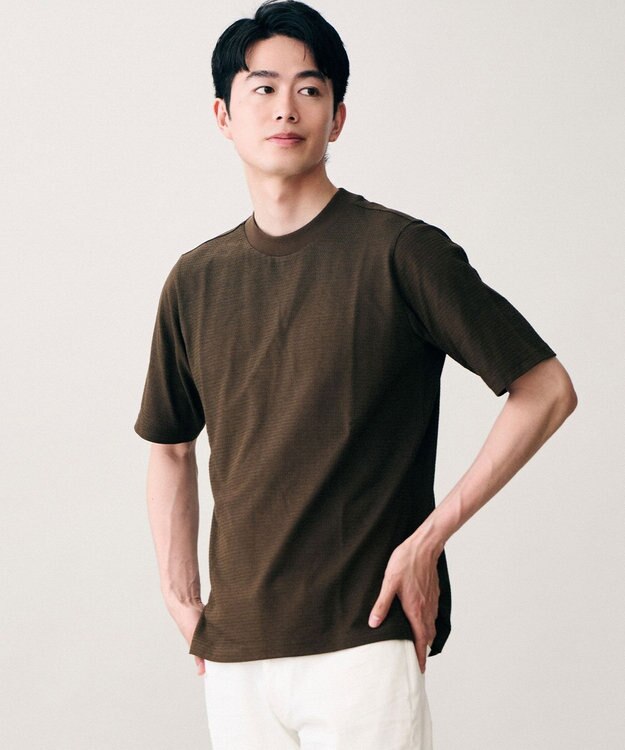 JOSEPH ABBOUD 【オリジナルジャージ生地/サラリ清涼/上質感】コンパクトブロックリンクス ドレス Ｔシャツ ダークブラウン系