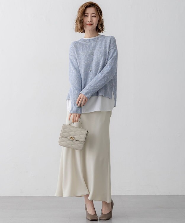 23区 【洗える】コットンルレックスリリー カラーニット スカイブルーミックス