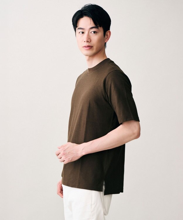 JOSEPH ABBOUD 【オリジナルジャージ生地/サラリ清涼/上質感】コンパクトブロックリンクス ドレス Ｔシャツ ダークブラウン系