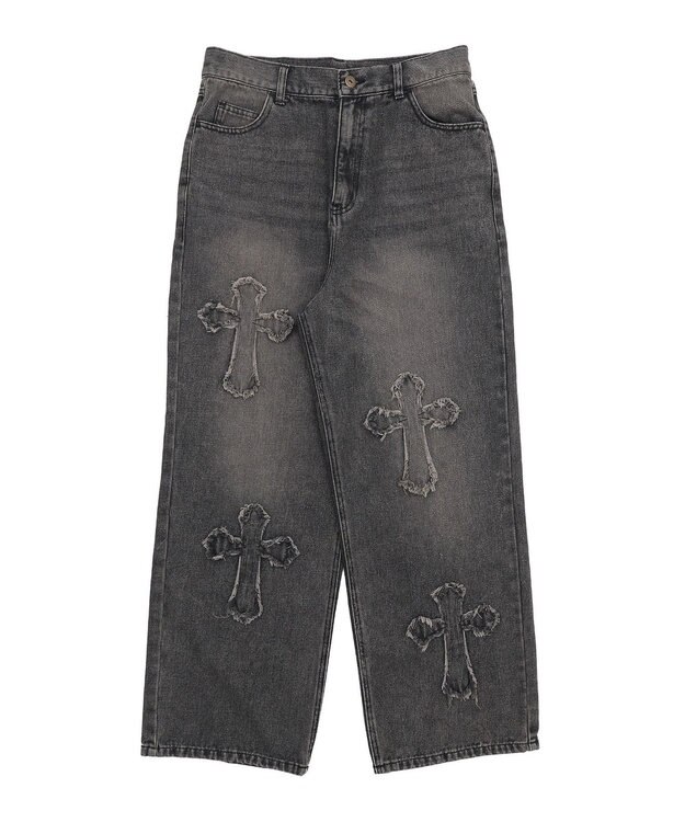 WEGO クロスモチーフオーバーダイバギーパンツ ブラック