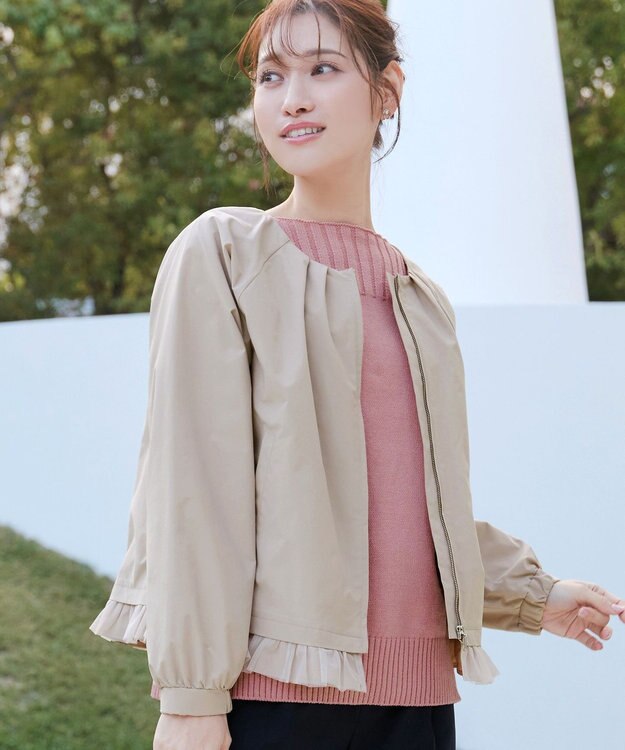 Tiaclasse チュールフリルタックブルゾン グレージュ