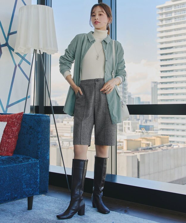 Tiaclasse L 【洗える】コーデュロイシャツチュニックブラウス ミント