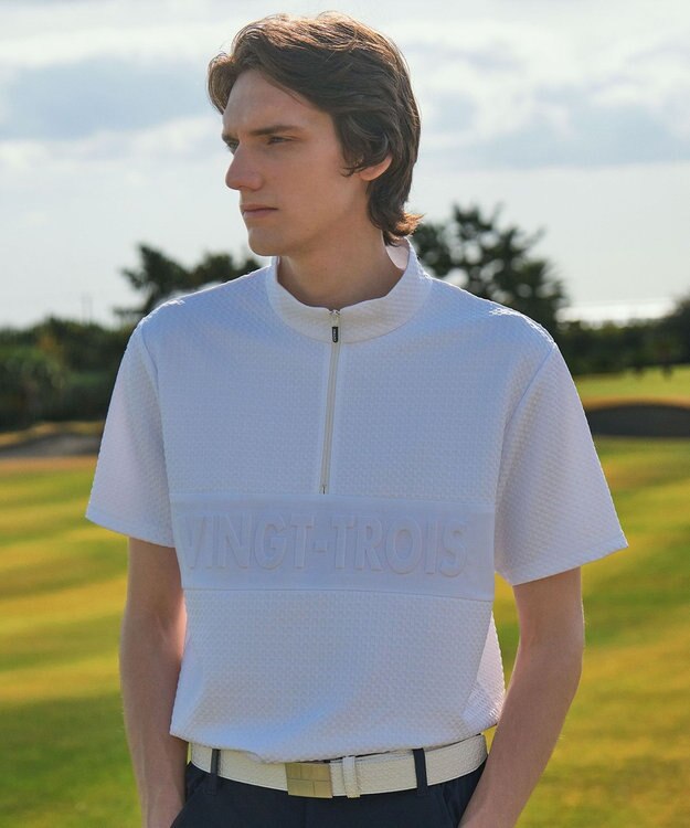 23区GOLF 【MEN】着脱しやすいバンプジャージー　ハーフジップカットソー ホワイト系