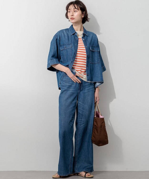 23区 【SLOW/一部店舗限定】LIGHT DENIM クロップド シャツ ブルー