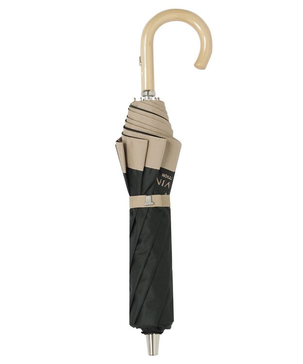 MOONBAT 【遮光/晴雨兼用日傘】LANVIN COLLECTION (ランバン コレクション)グログランリボン バイカラー 遮熱 UV 折りたたみ傘 楽折 ブラック