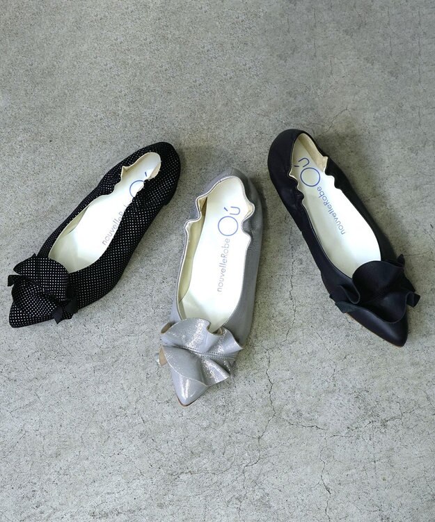 nouvelleRobe Oū 新色追加【本革・高反発】Ruffles ポインテッドトゥ ヒールパンプス ガンメタリック