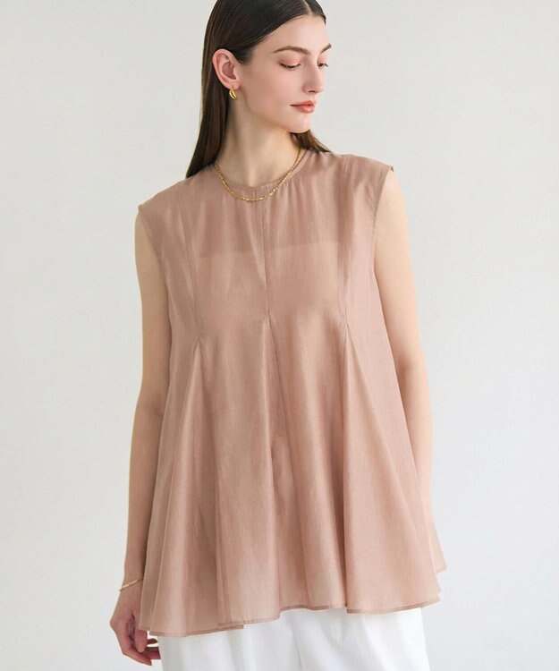 BEIGE， AMARYLLIS / シアー 切り替えフレアブラウス Milk Tea