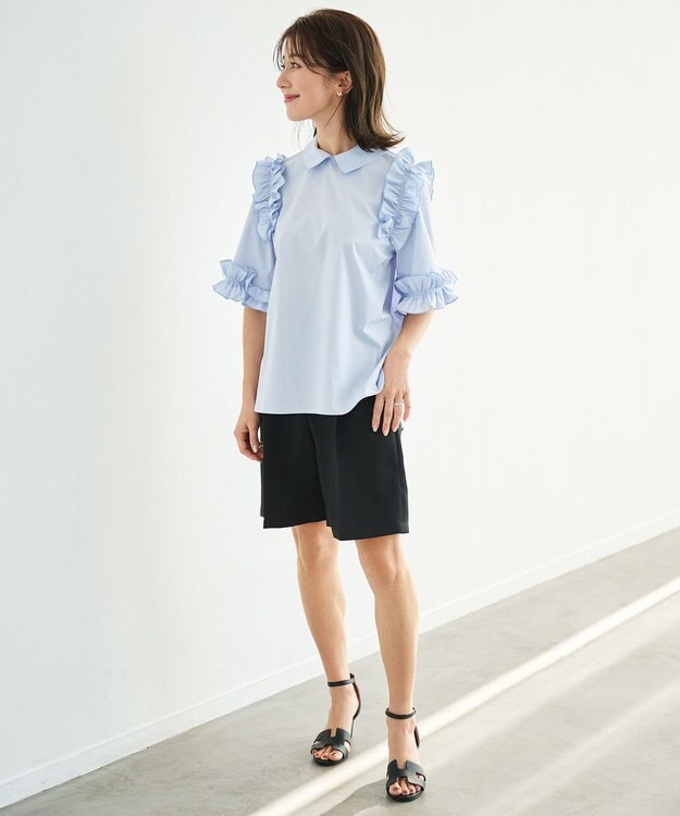 #Newans ロマンティックフリルディテールシャツ ライトブルー