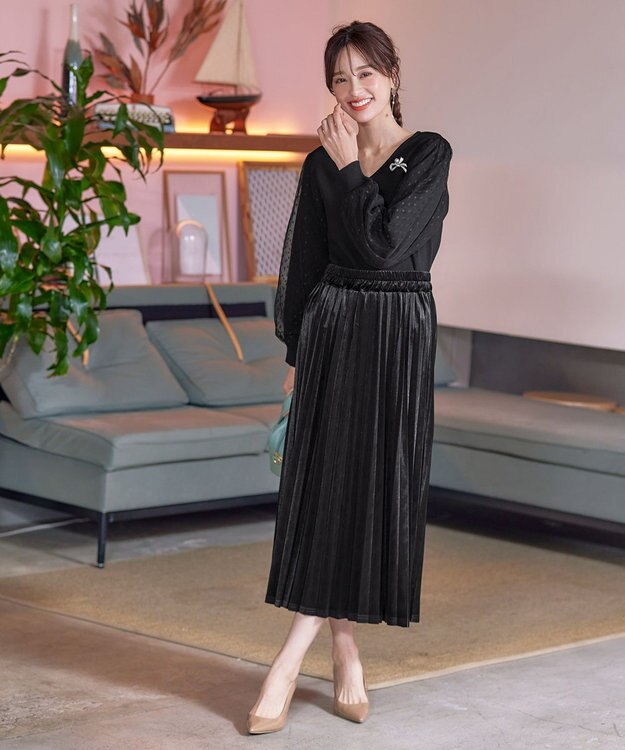 Tiaclasse 【安田美沙子さん着用】ベロアプリーツスカート ブラック