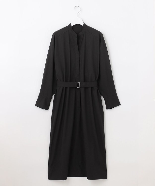 自由区 L 【洗える】ストレッチタイプライターシャツ ワンピース ブラック系