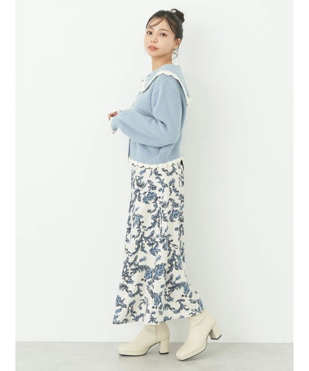 earth music&ecology フリルカラーカーディガン Blue