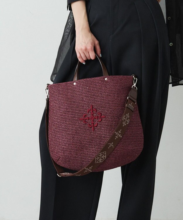 russet スリム2WAYトートバッグ <ナイロンラフィア>(CE-1717-WEB) Bordeaux