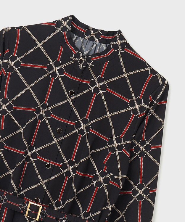 GRACE CONTINENTAL チェーンベルトプリントワンピース ブラック