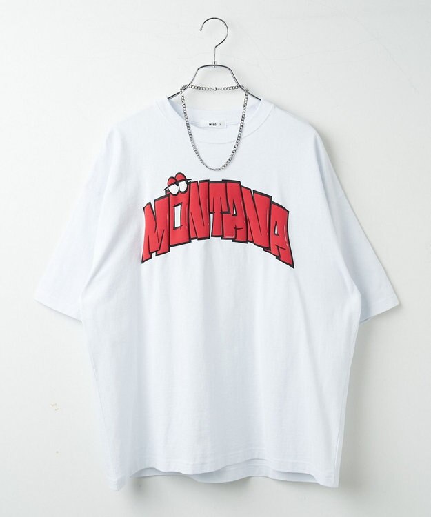 WEGO 【ユニセックス着用ITEM/ネックレス付き】アクセ付きグラフィックT（S） ホワイト