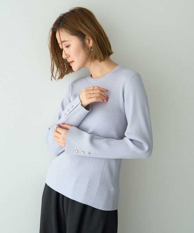 YECCA VECCA 袖釦クルーネックリブニット Light Blue